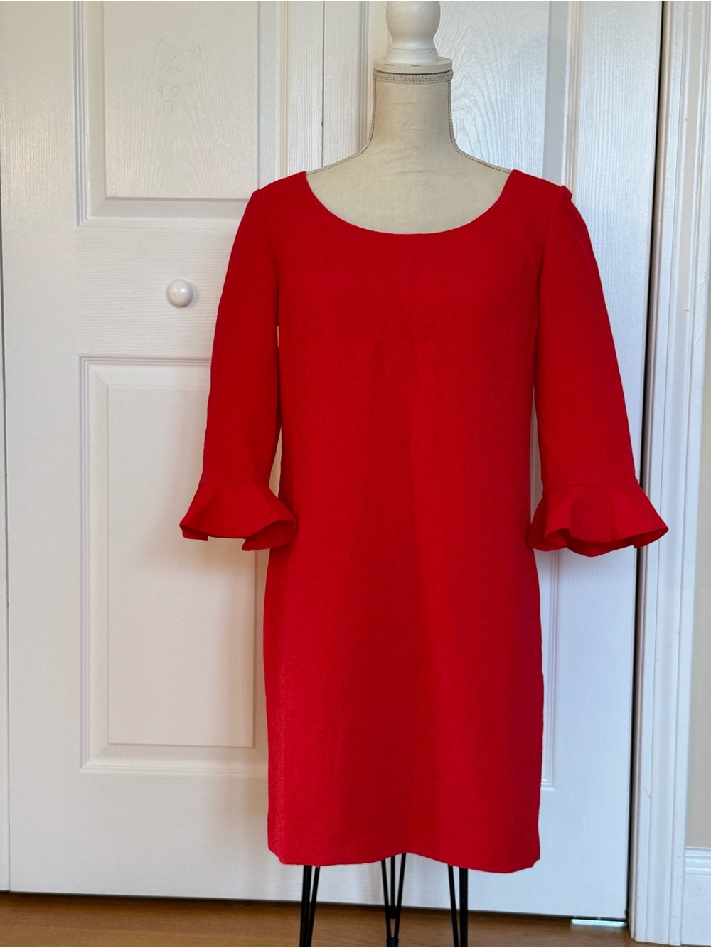 Ann Taylor Red Ruffle-Cuff Midi Dress